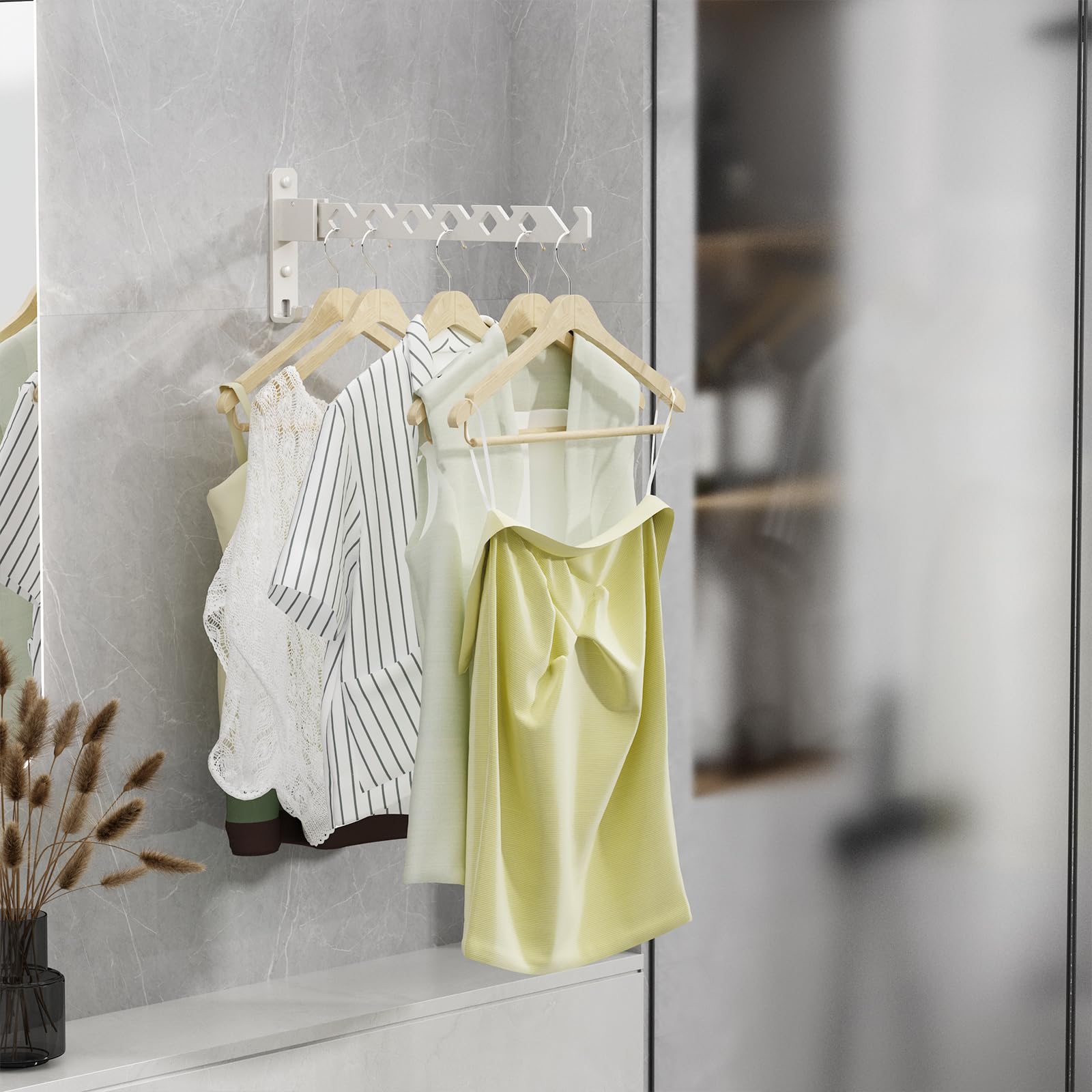 Dancrul White Clothes Hanger Rack Wall Mounted Drying Rack Coat Hook Laundry Room Accessories Closet Organizer